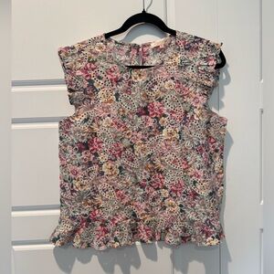 Solitaire Floral Print Cap Ruffle Sleeve Boho Boxy Blouse Womens Size Medium